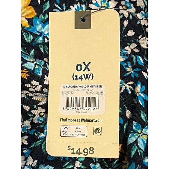 Terra & Sky Plus Size Floral Knit Dress 0X Multicolor Knee Length Short Sleeve - Picture 7 of 8